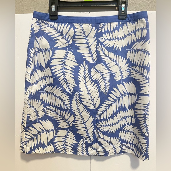 BODEN Women’s Blue Purple & White Leaf Print  100%Cotton A-Line Skirt Size US 6P - Picture 1 of 11